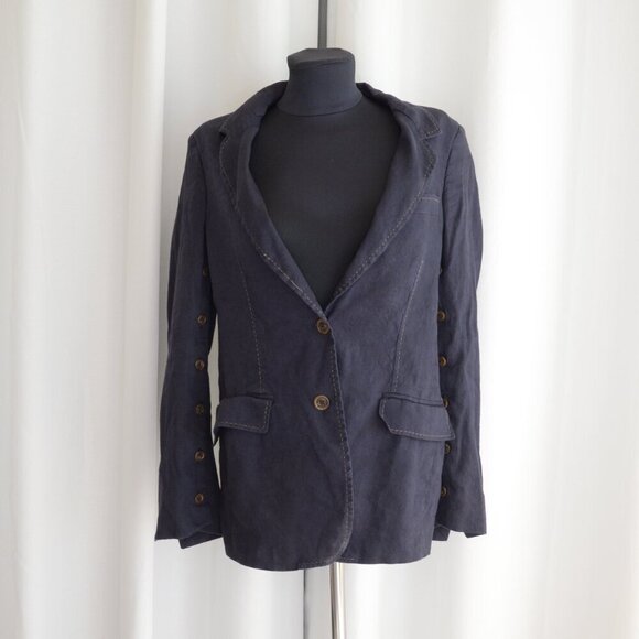 ARJE Nora Linen Blazer Navy Button Sleeves Sz XS - Picture 2 of 10